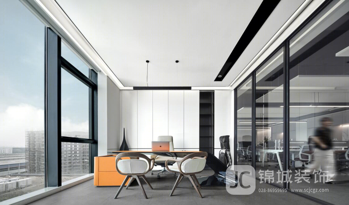 现代简约风格的黑白灰办公室设计亮点